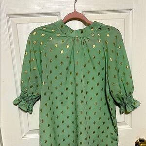 Green Blouse with Gold Accents